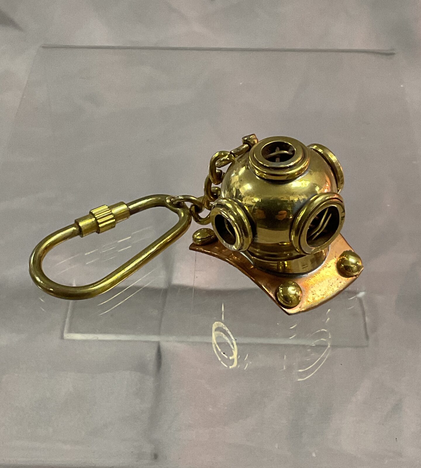 Copper and brass divers helmet key ring