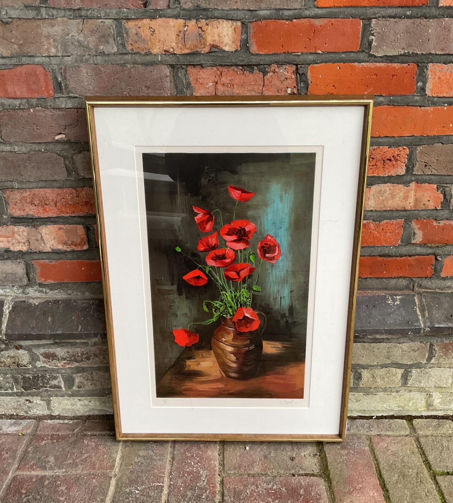 e peyrol signed limited edition print of poppies in pitcher