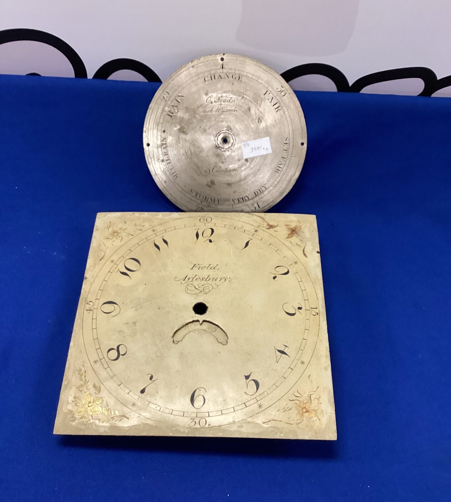 Fields of Aylesbury Clock face and C Prada of High Wycombe and Chesham Barometer Face