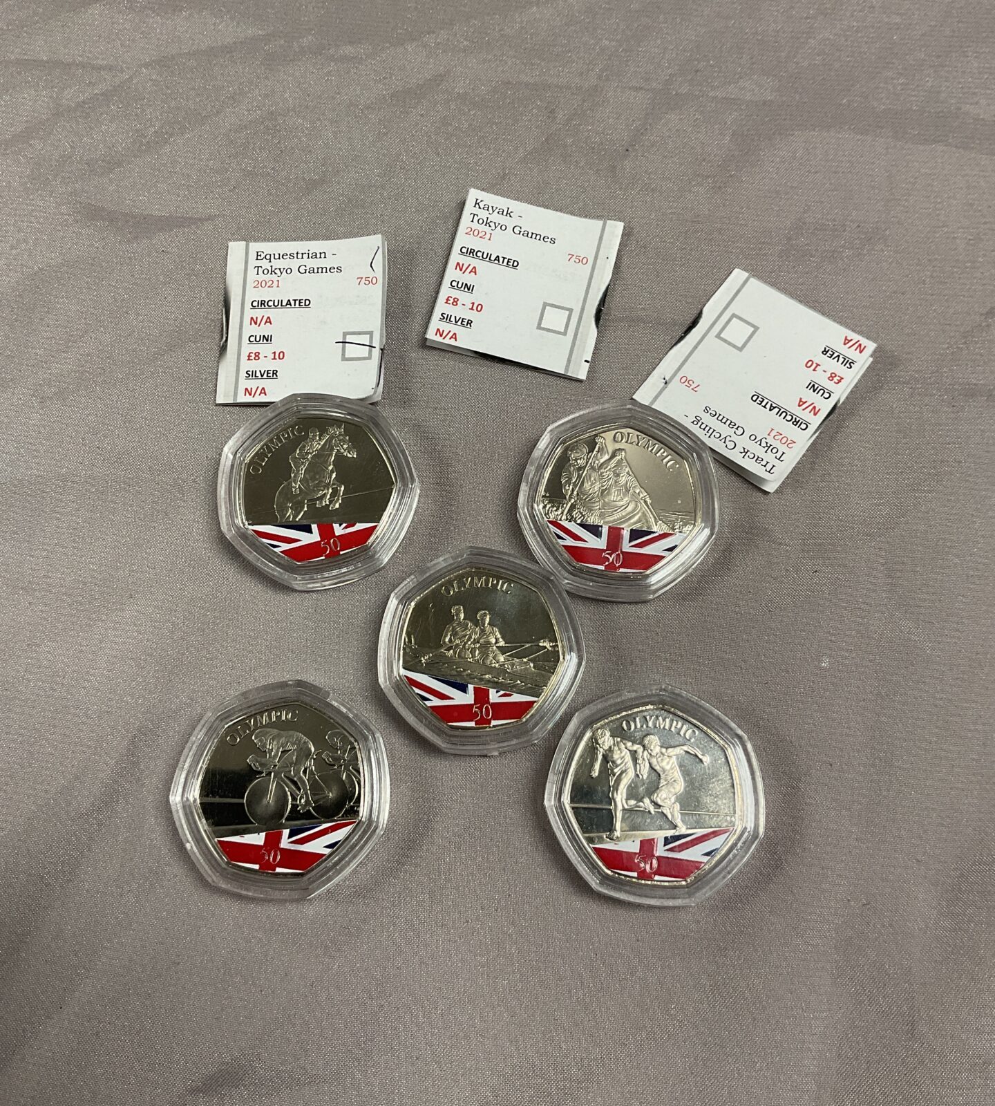 Five mint Gibraltar Tokyo Olympics 50p coins