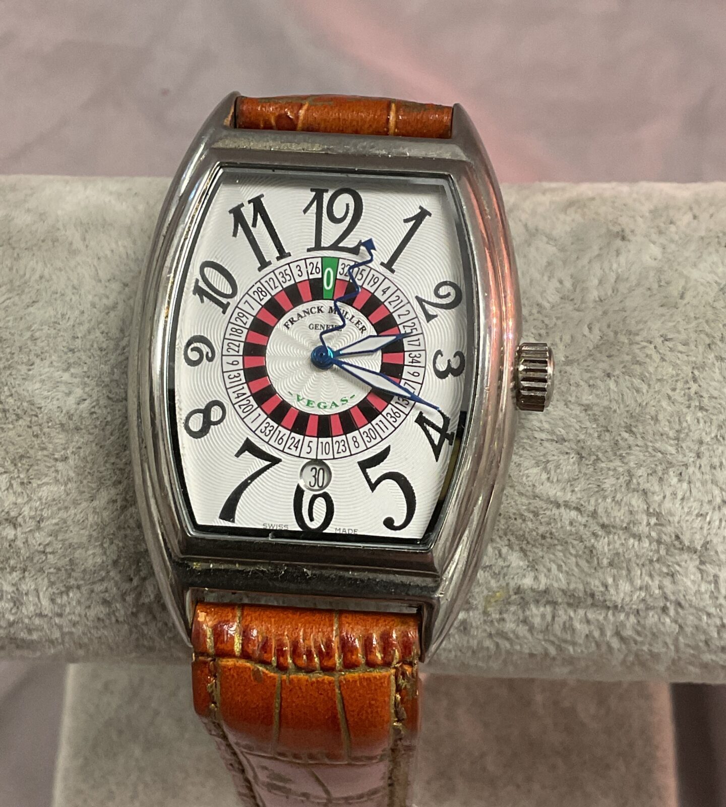 Franck Muller style vegas wristwatch with leather strap working