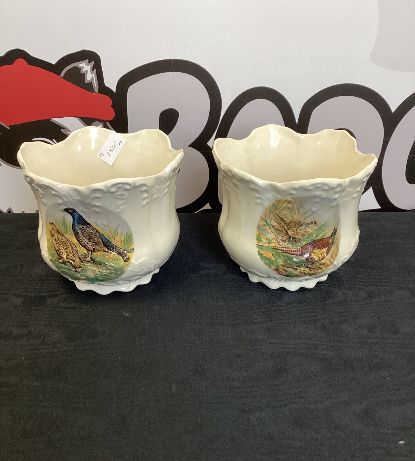 Two Porcelain Flower pots with Pheasants design