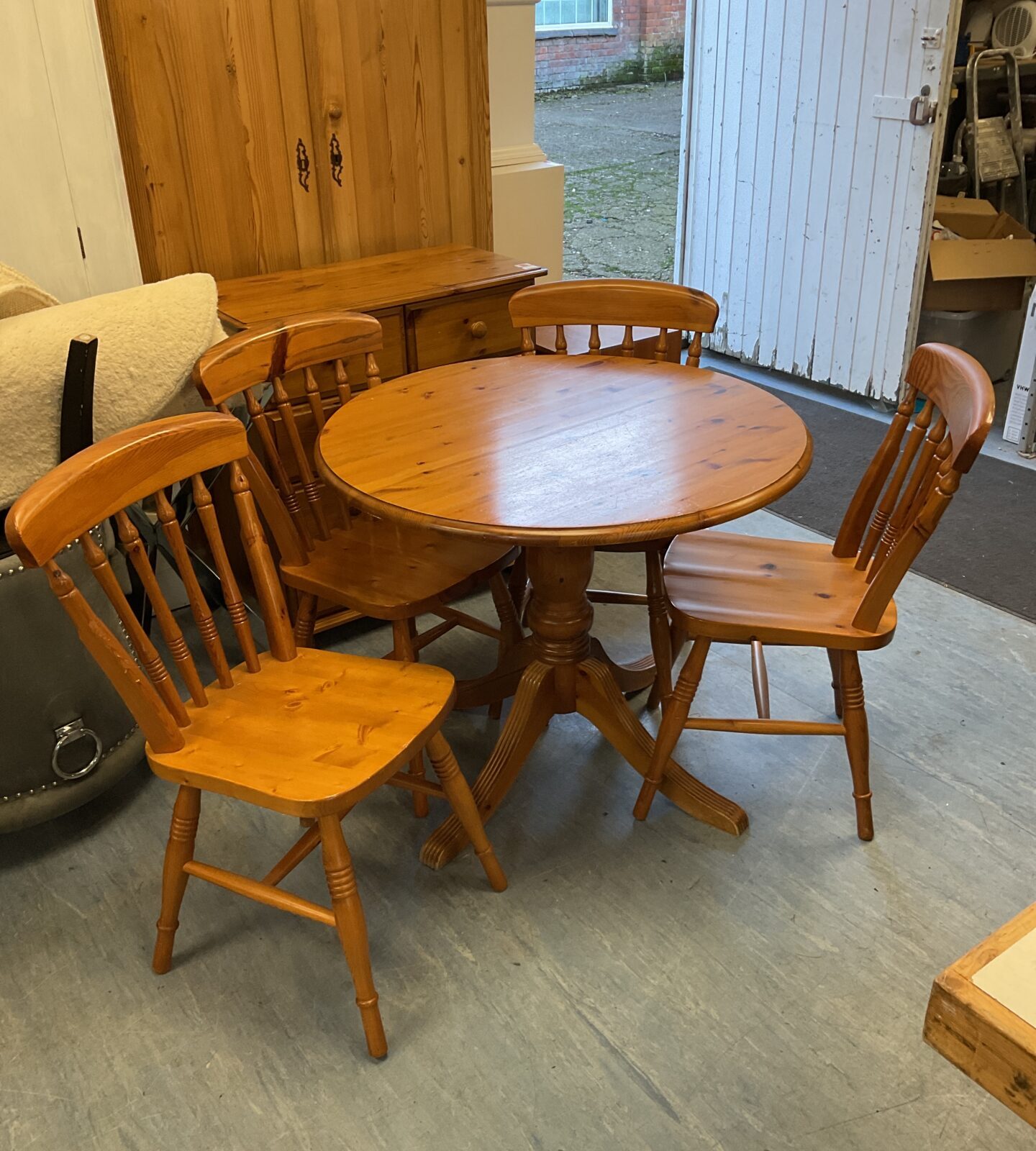 Pine kitchen table with four chairs