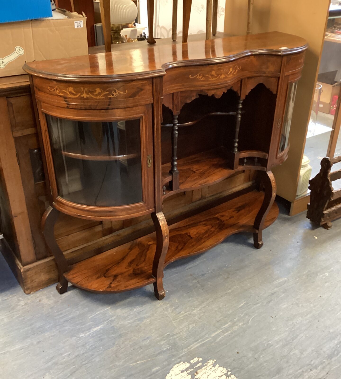 Serpentine inlaid burr walnut Display Cabinet