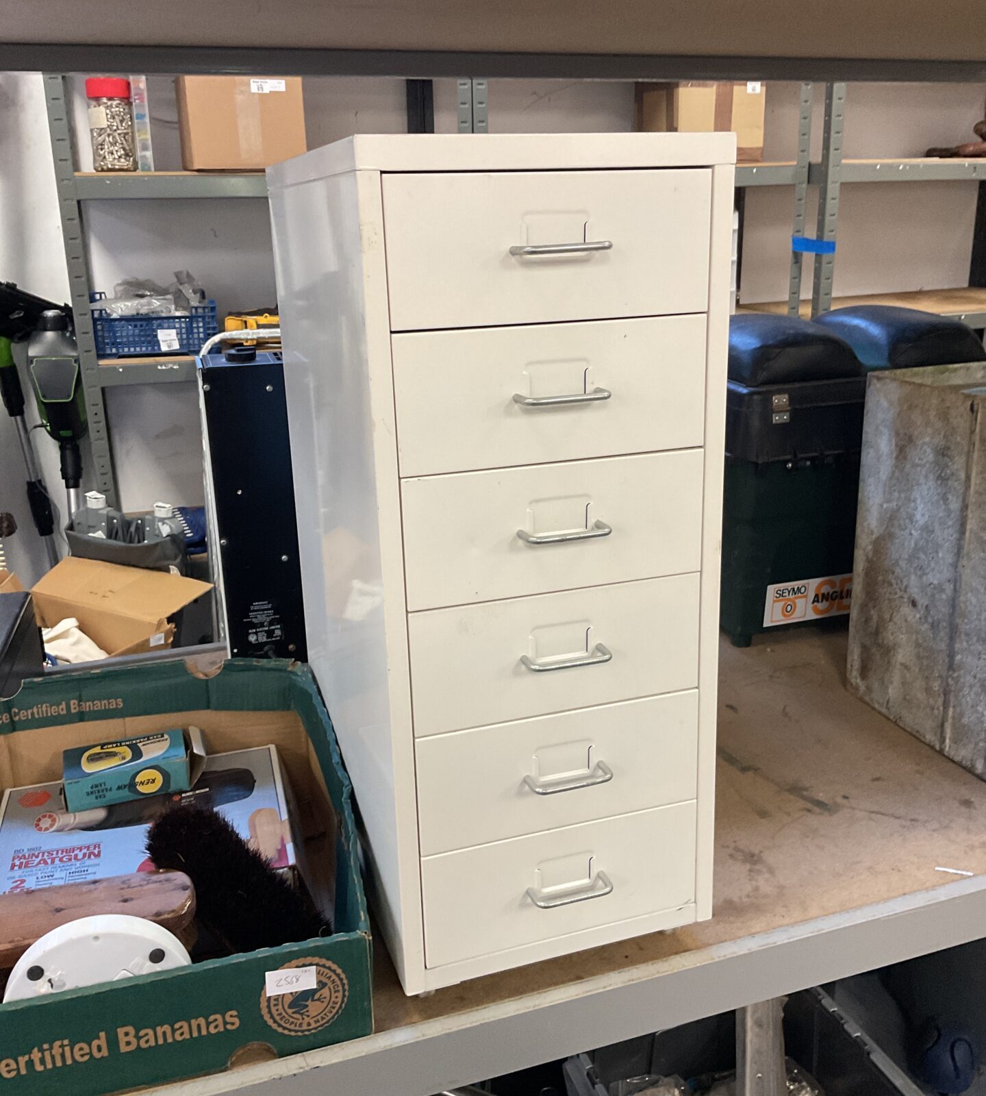 White 6 drawer metal machinists cabinet