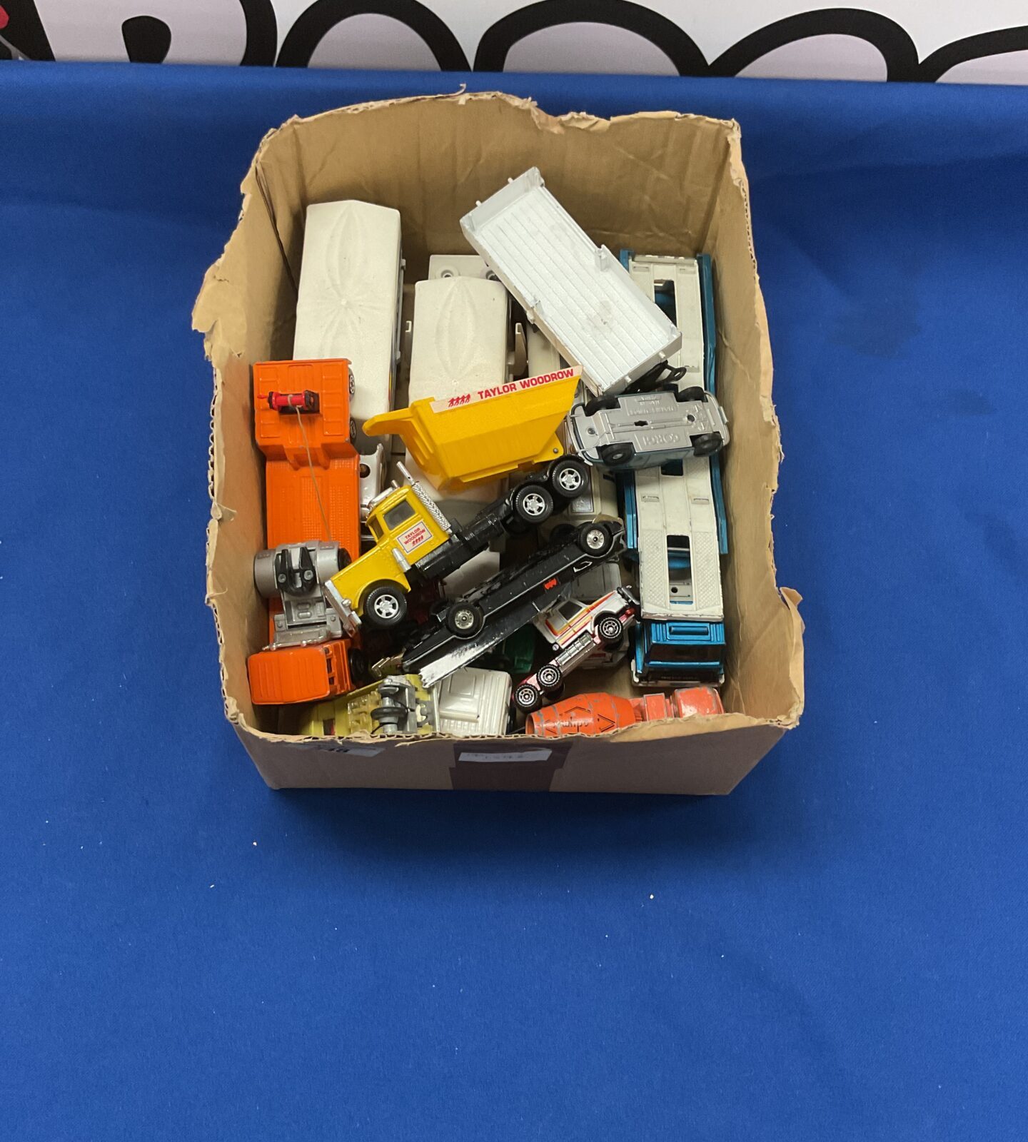 Box of mixed diecast trucks inc matchbox