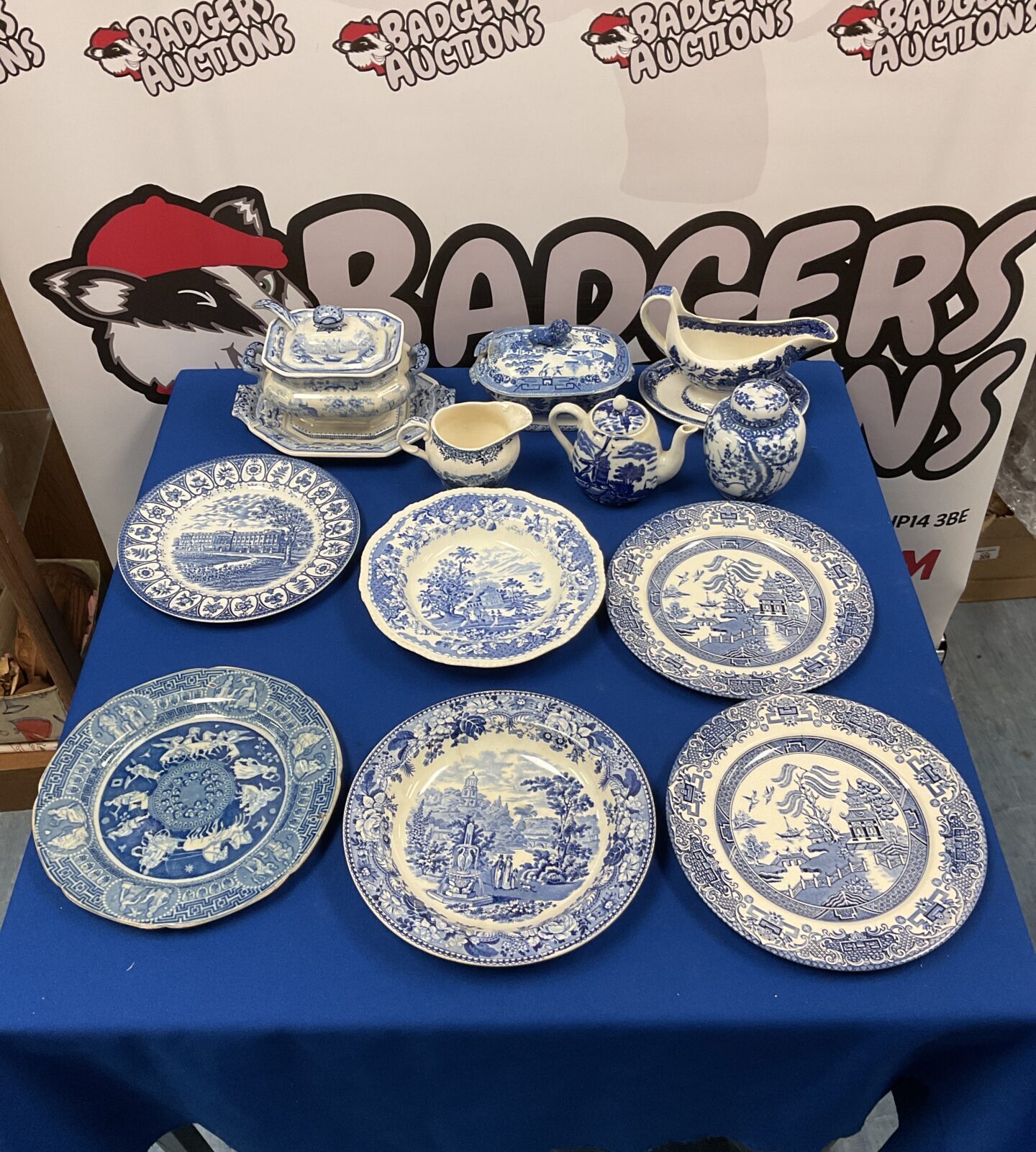 Box of blue & white china including english ironstone & old dutch