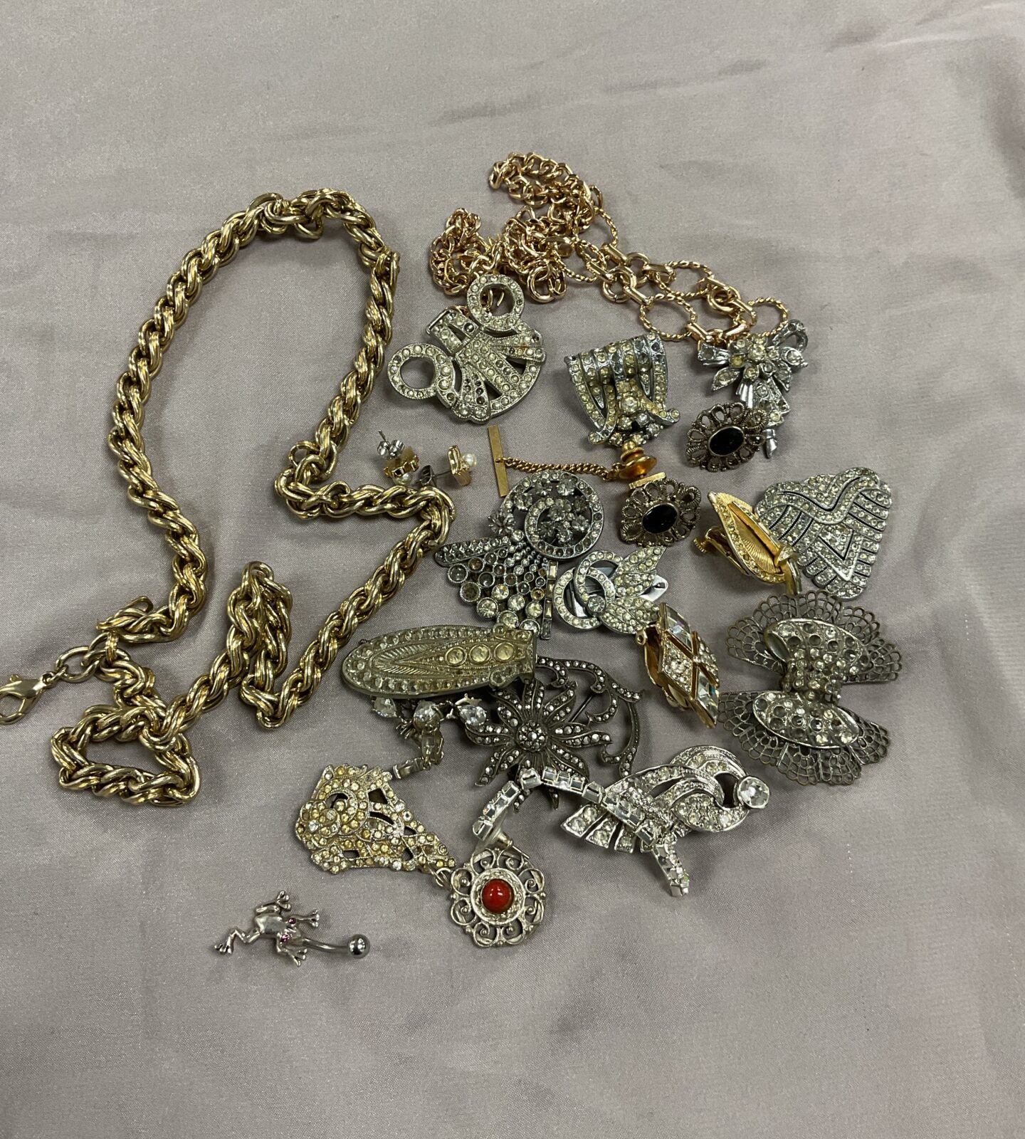 collection of vintage art deco marcasite brooches and clips