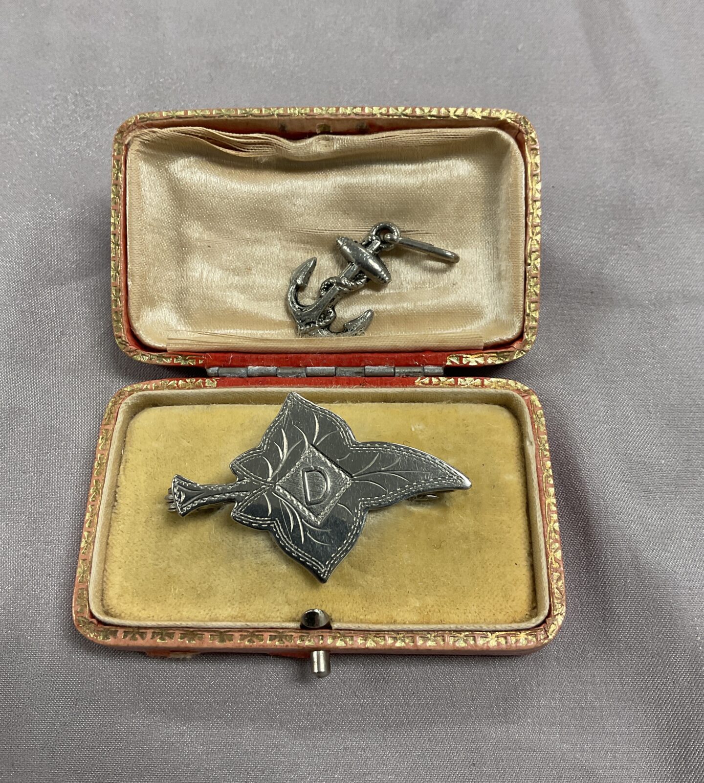 two military silver sweetheart brooche and Fouled anchor pendant