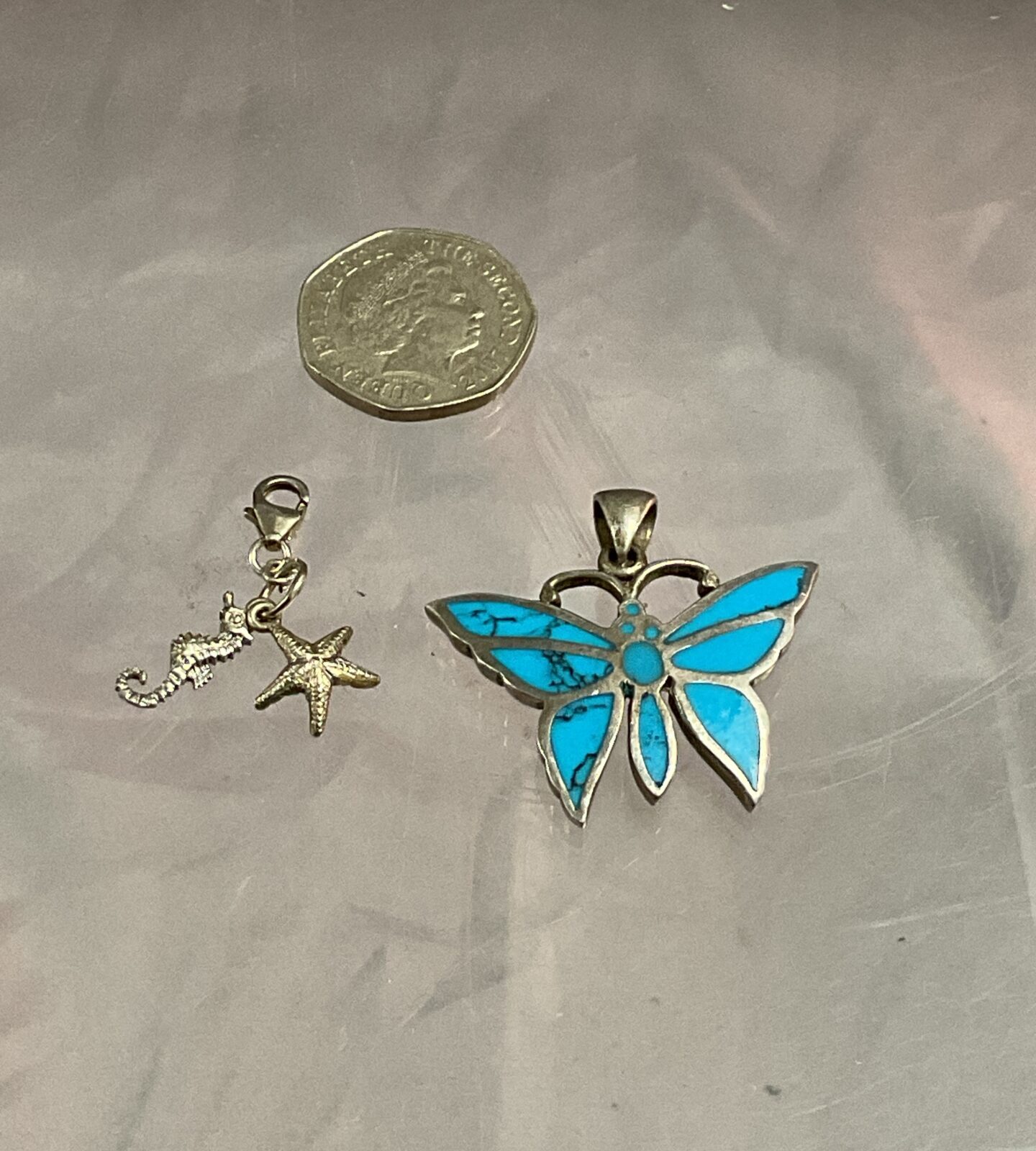 925 Silver enamel butterfly pendant and seahorse and starfish pendant