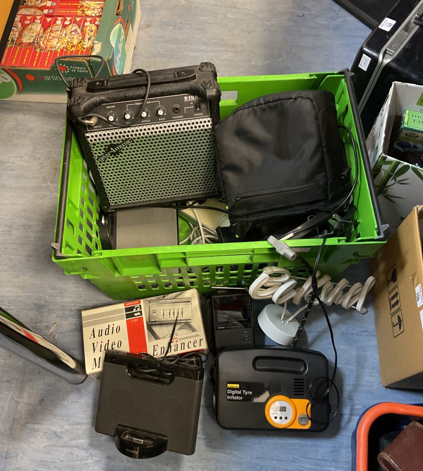 Large box of mixed electricals inc bose & casio