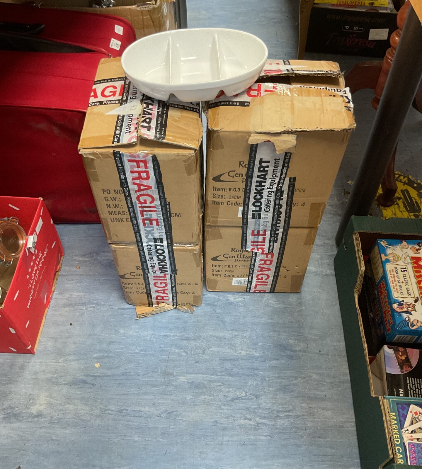 Two boxes of royal gen ware serving dishes