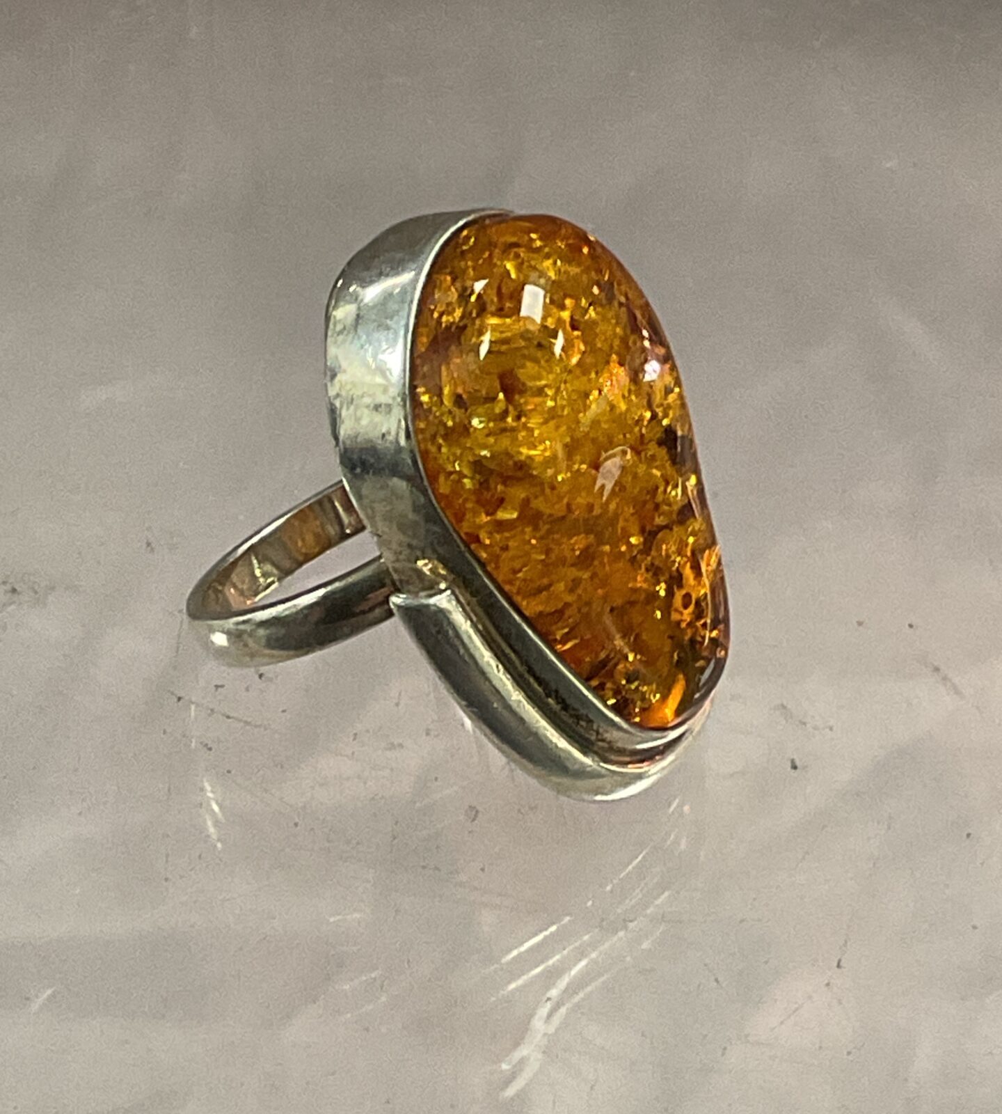 925 Silver Amber ring size O