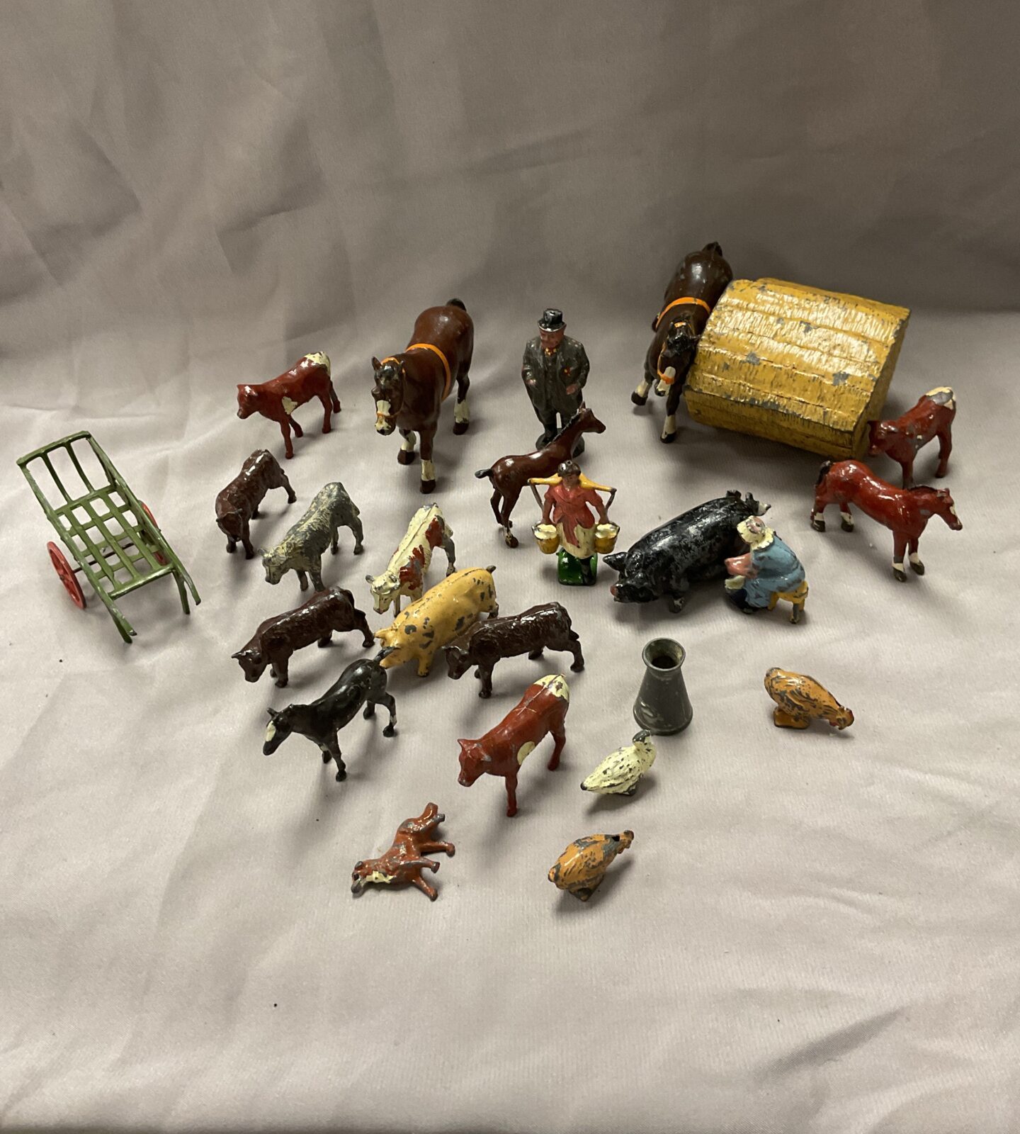 Collection of vintage lead farm animals and farmer ect