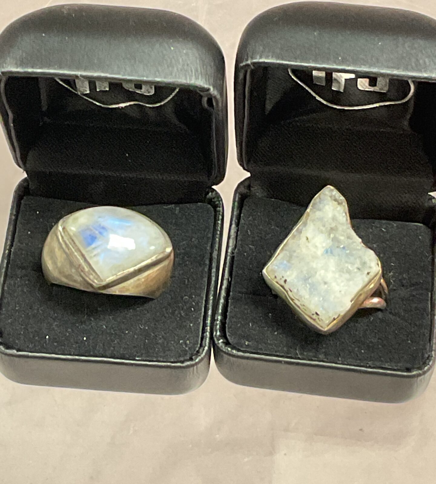 Two 925 silver moonstone rings sizes R S