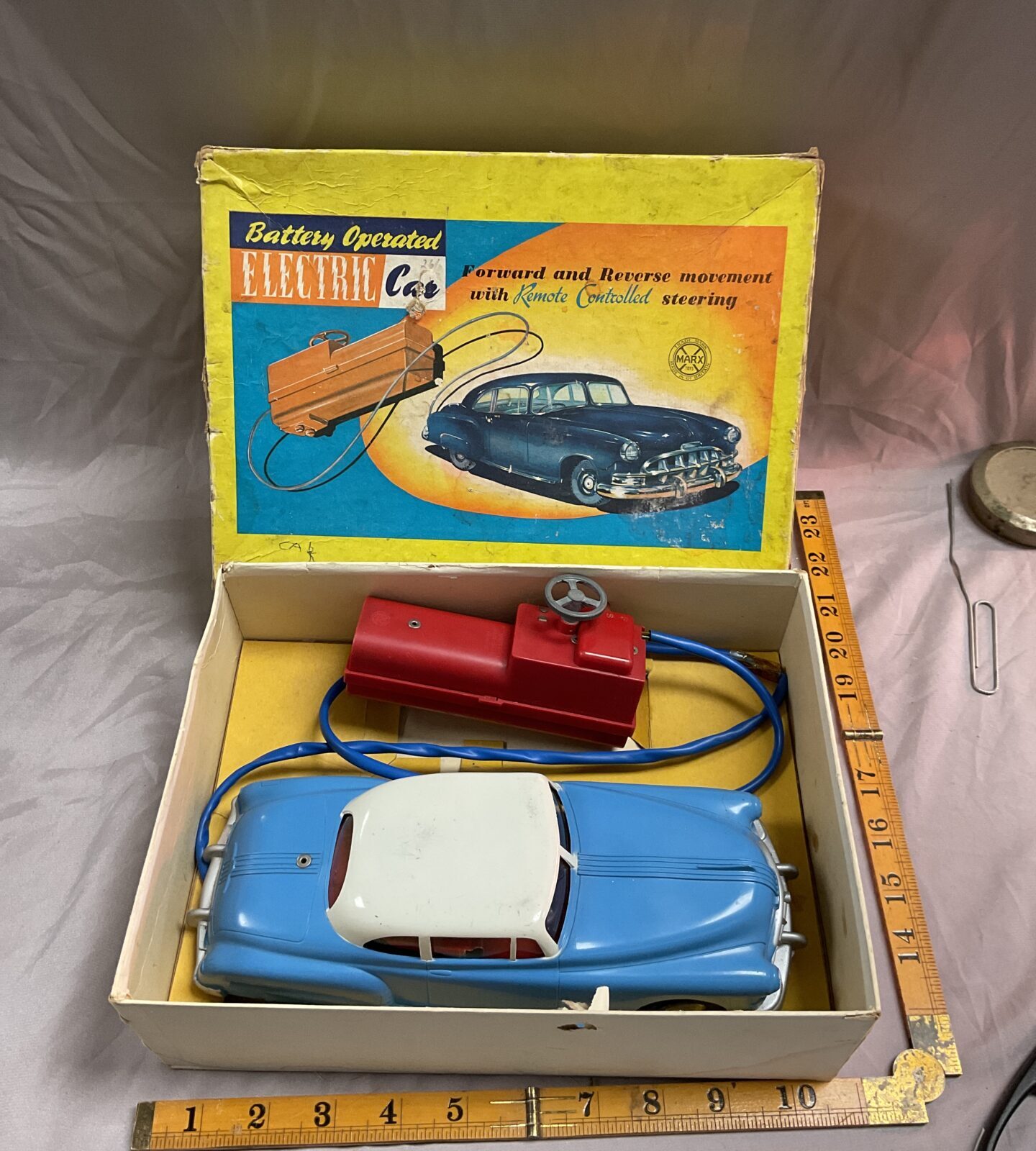 Vintage Marx battery operated  electric carforward and reverse remote control steering in original box