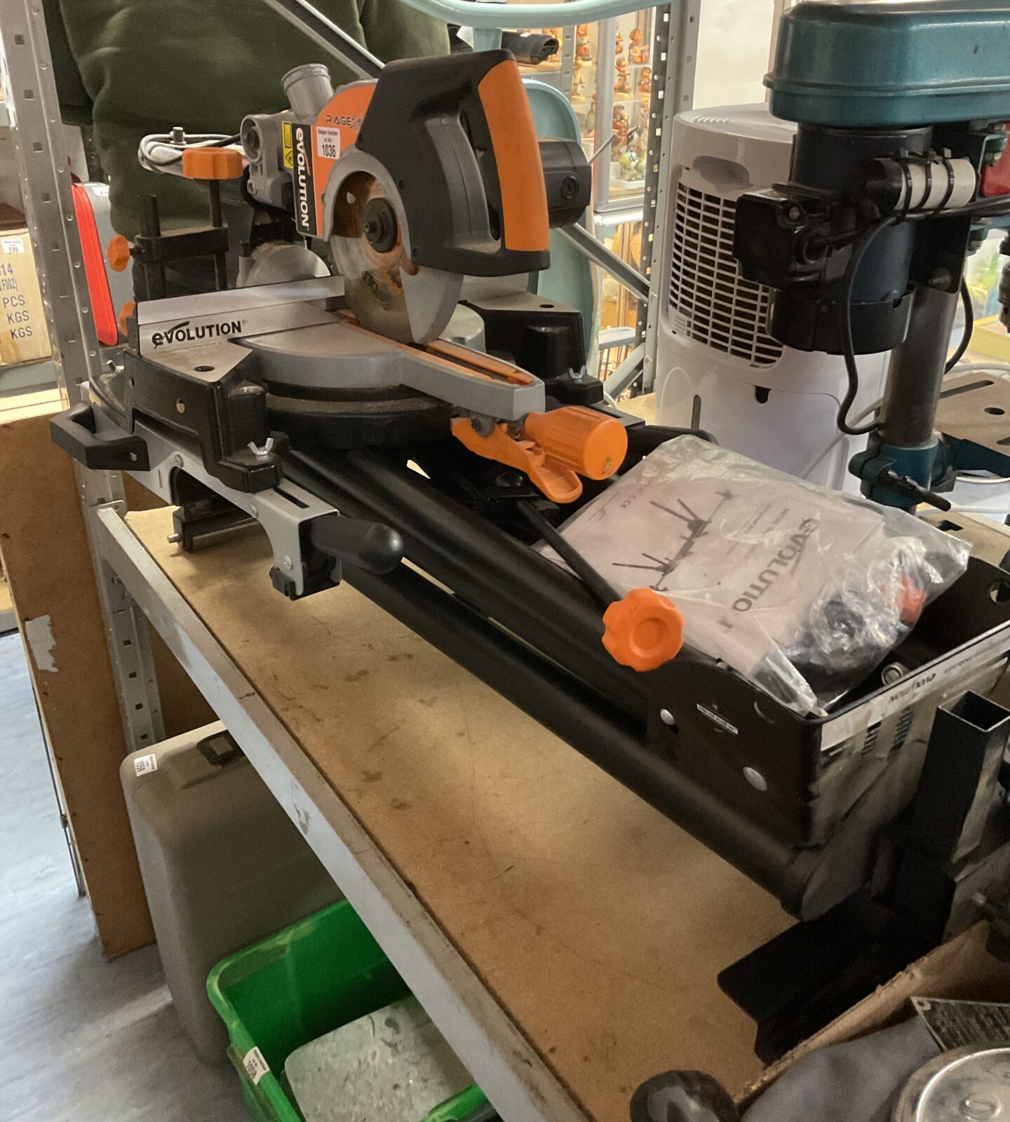 Evolution Mitre Saw with Stand working