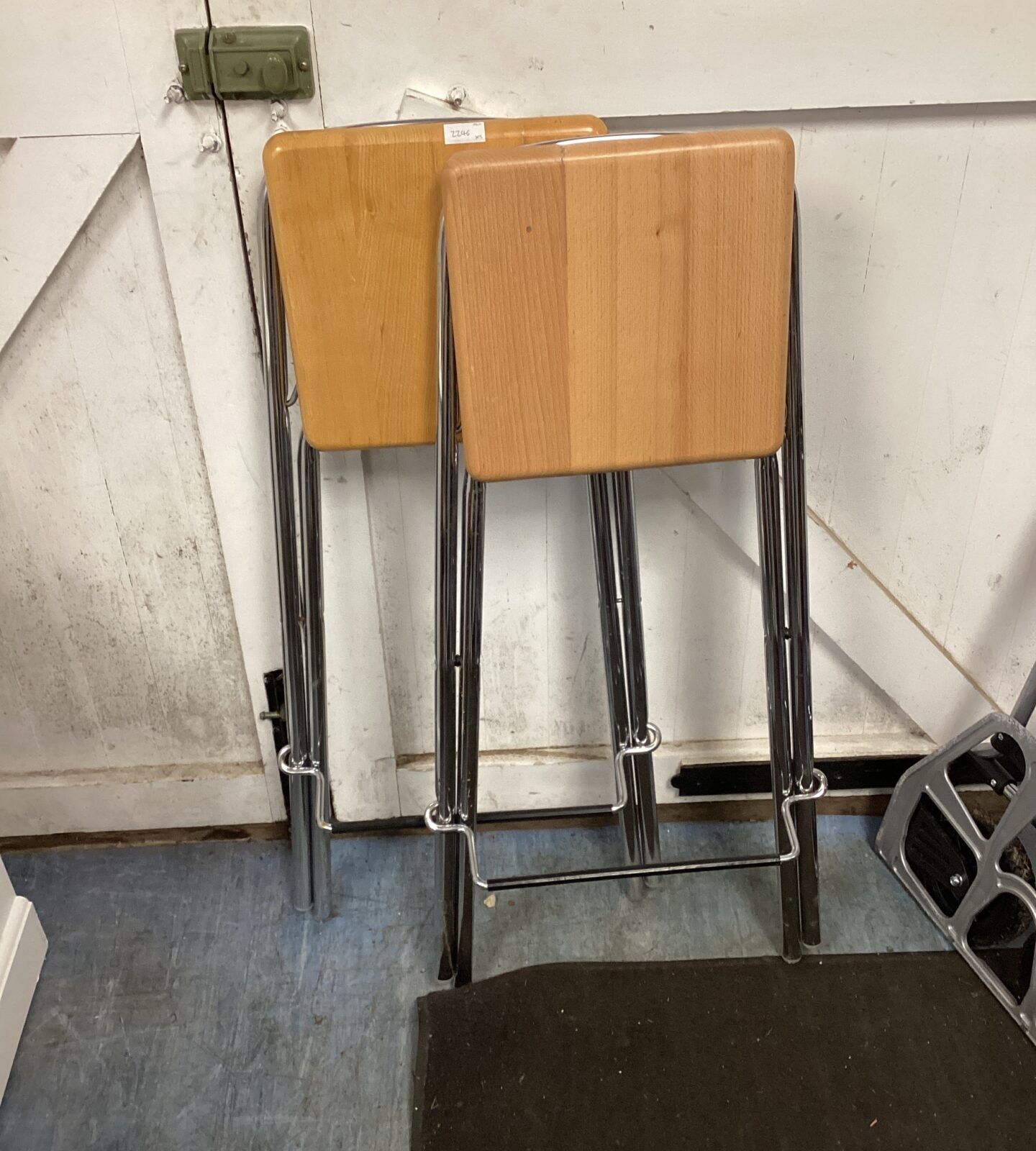 Two folding metal framed stools