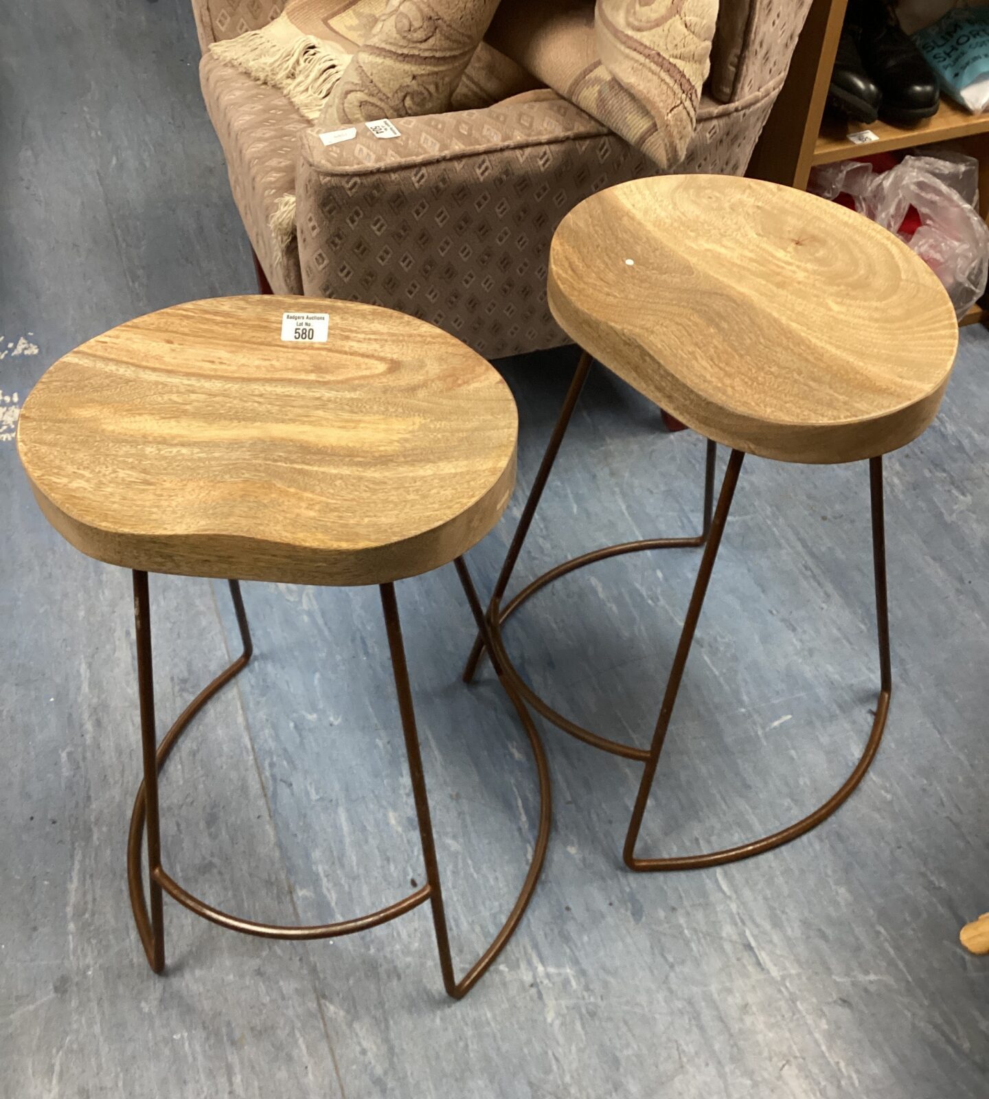 Two oak seated stools