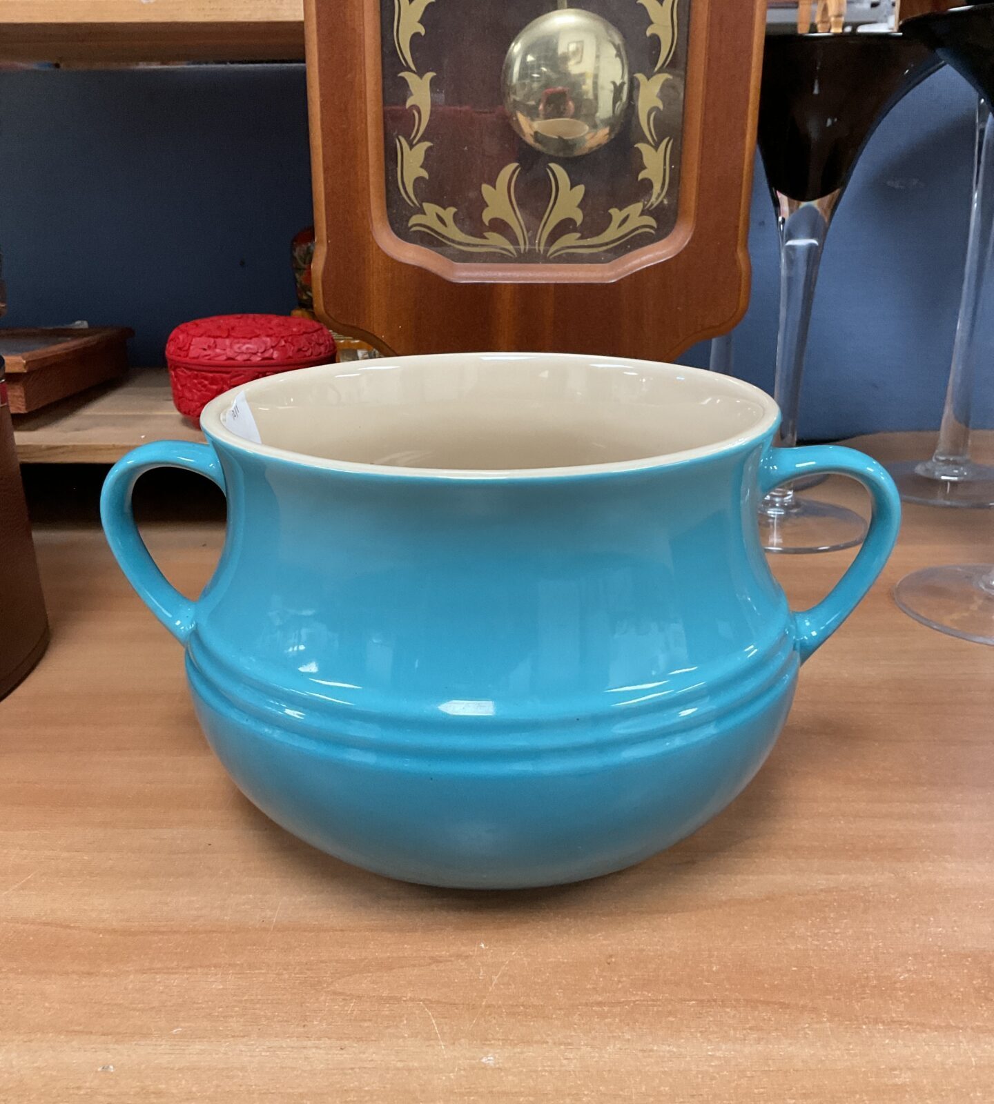 Large blue le creuset bean pot