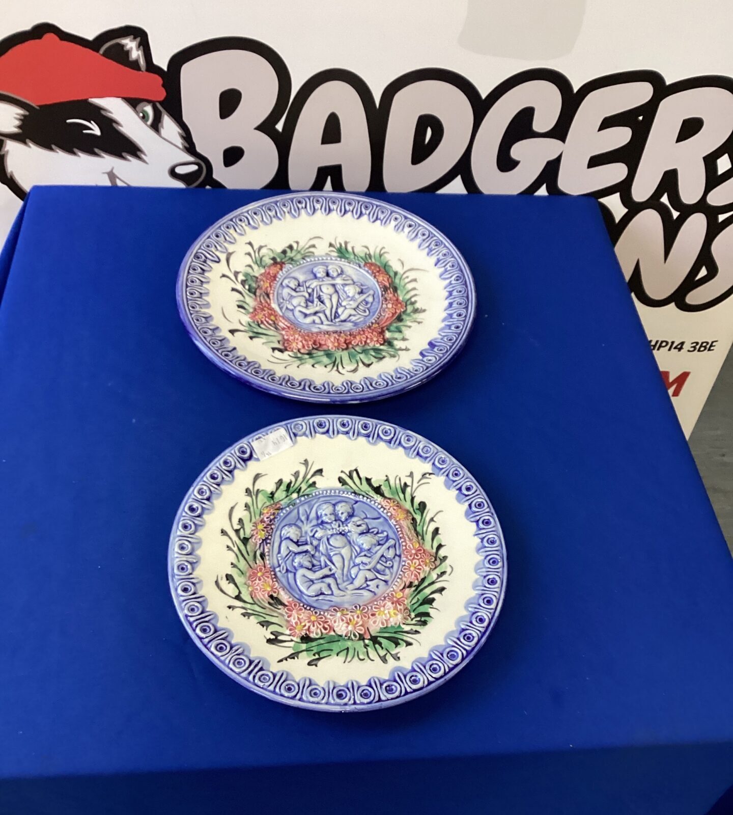 Blue Majolica Cherubs Plates