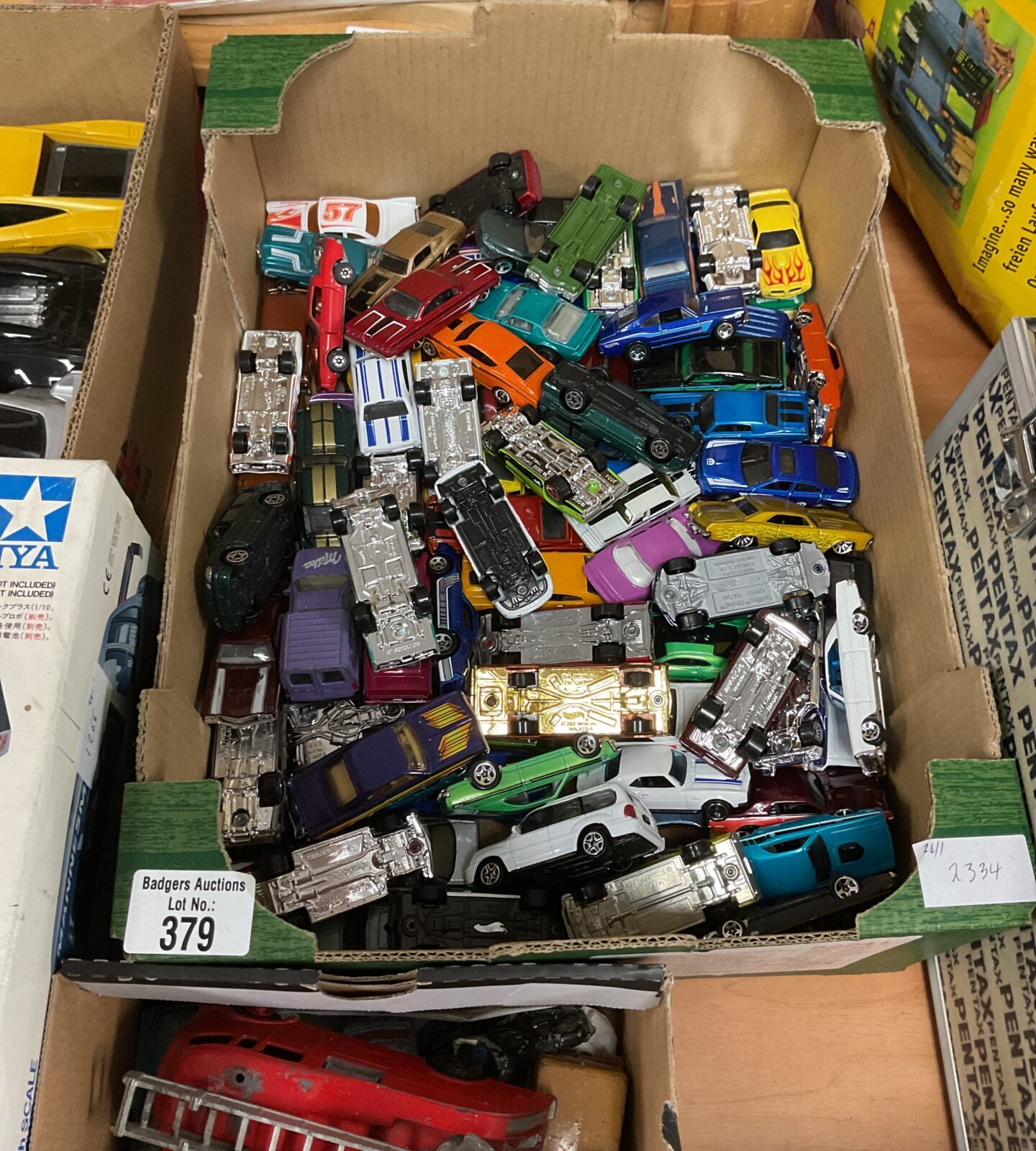 Crate of diecast models inc corgi and hotwheels aprox 100