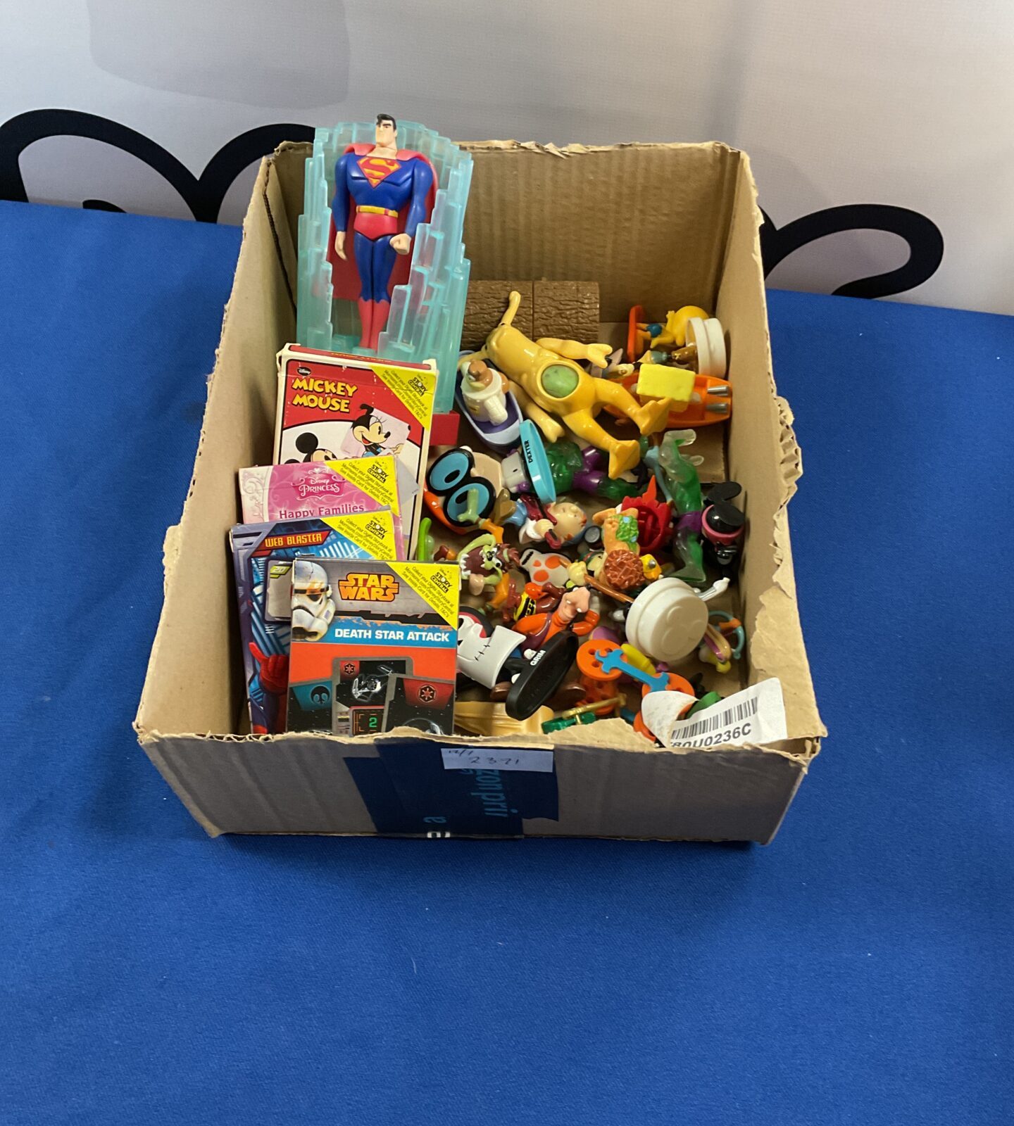 Box of collectable toys inc cards and disney