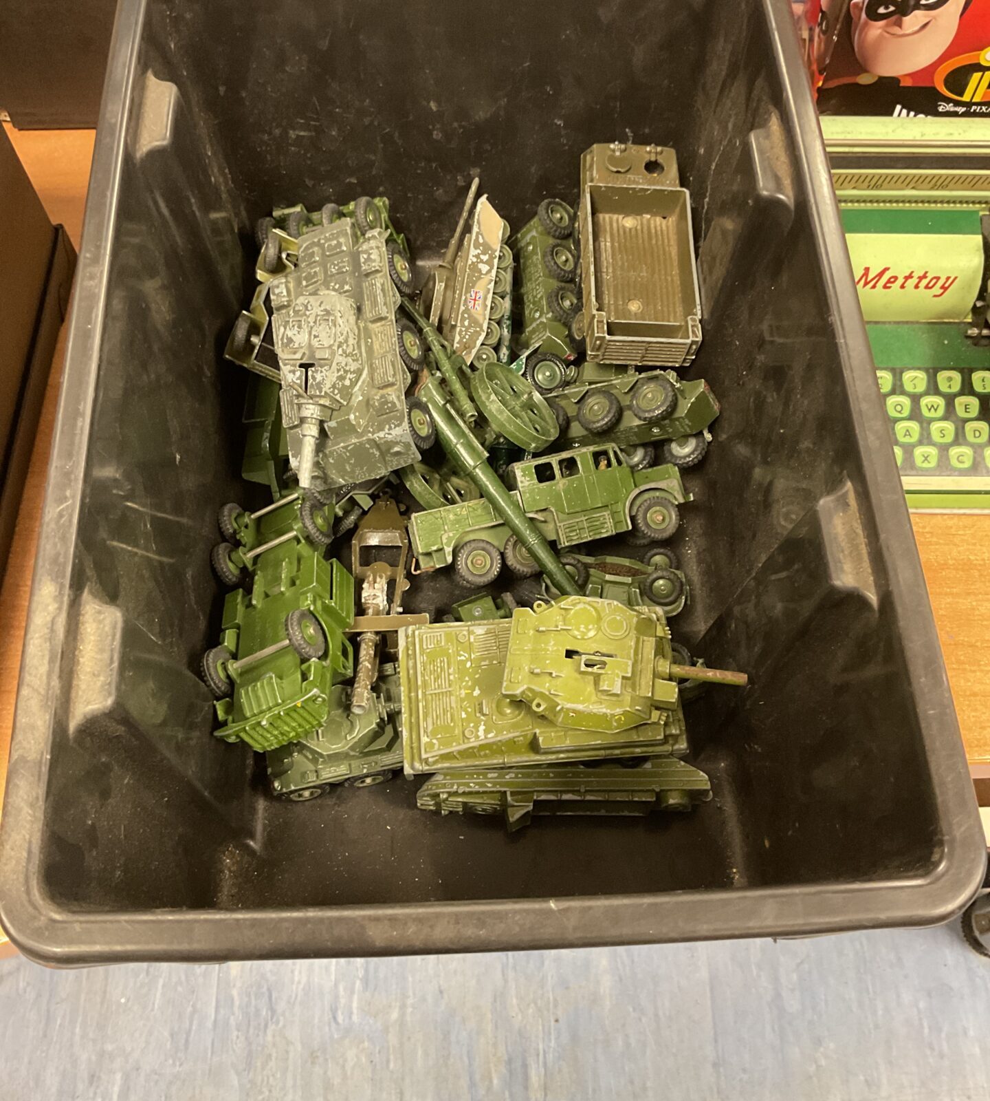 Box of military vehicles inc dinky, corgi and solido