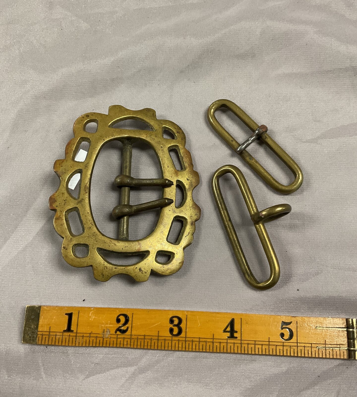 Two brass belt buckles poss military