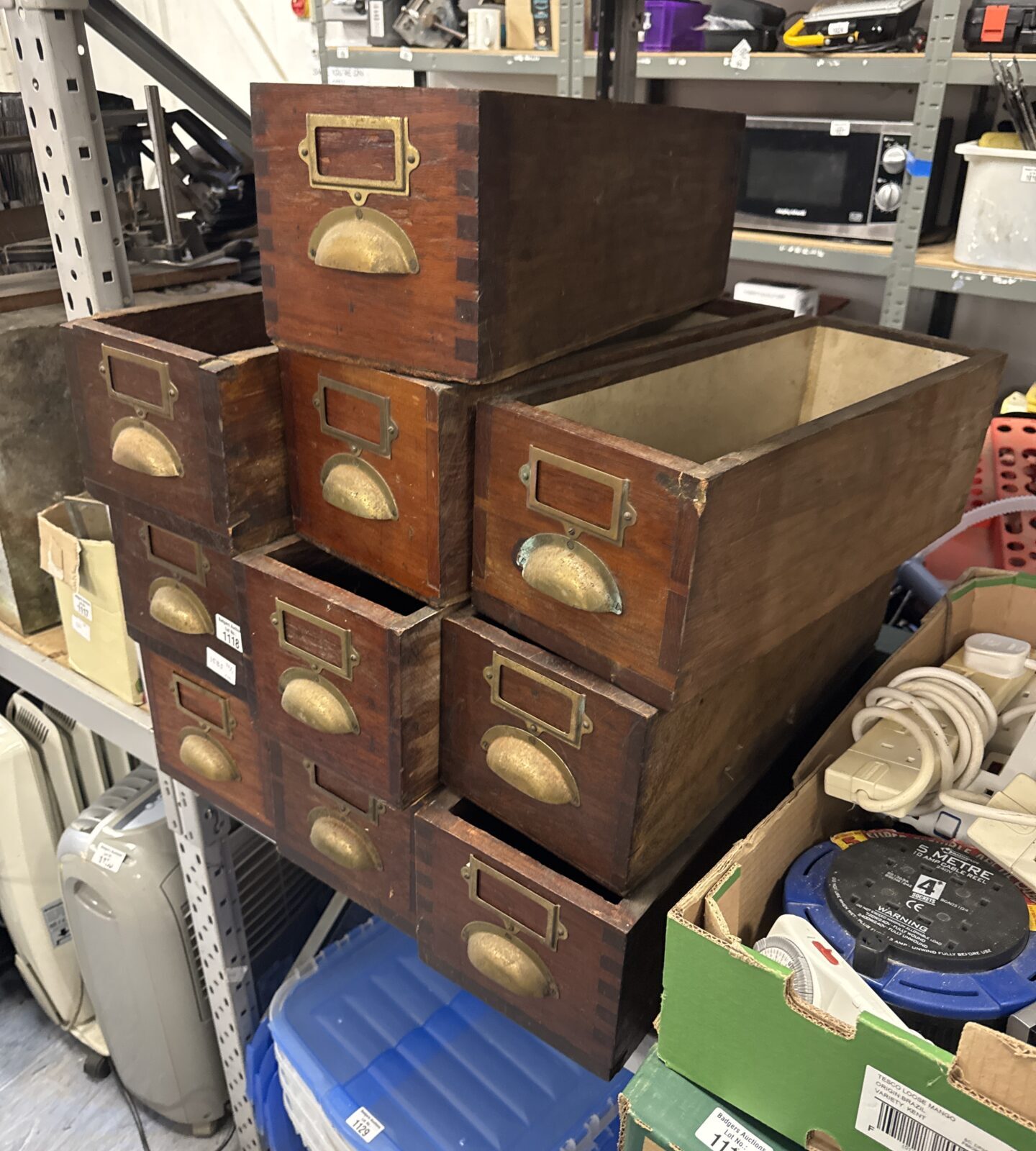 Quantity of vintage wooden drawers 18.5” length x 7.5” width x 6.5” tall