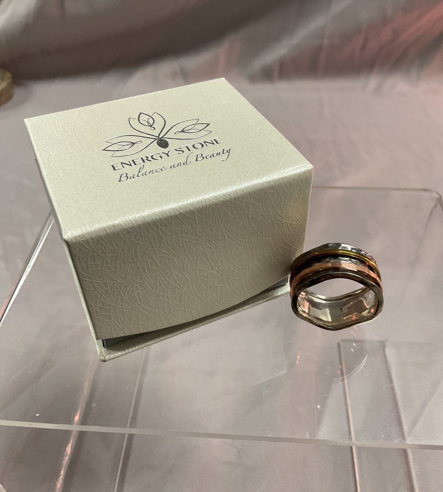 Energy Stone Breeze 925 Silver Ring with copper brass spinners Size U