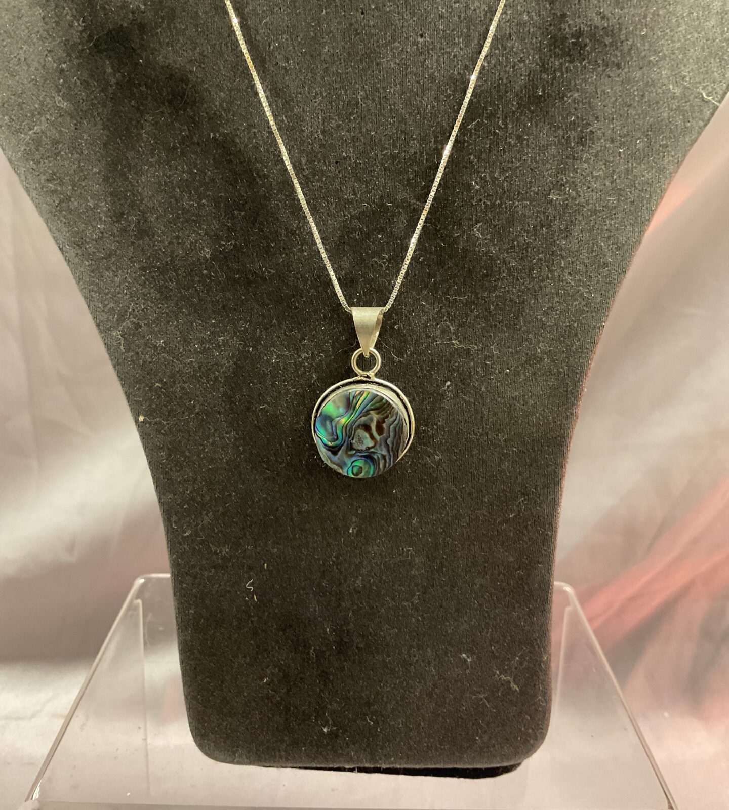 16” Silver necklace with abalone shell pendant