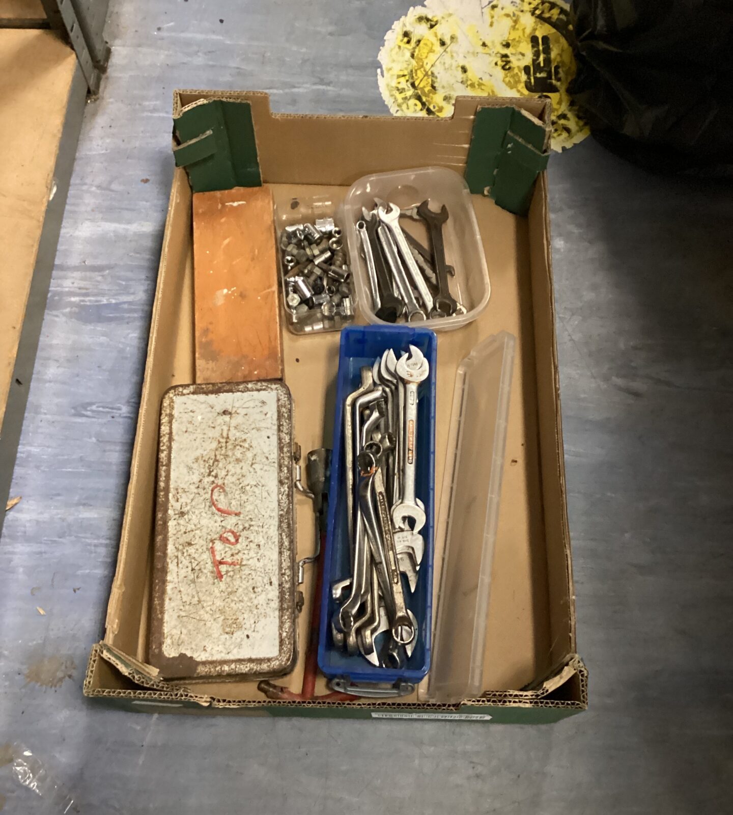 Box of spanners and socket sets