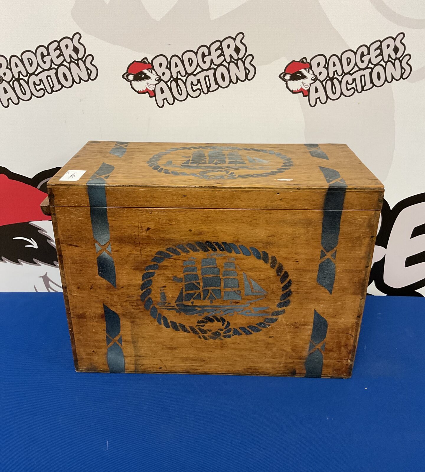 Wooden box with ship & anchor design