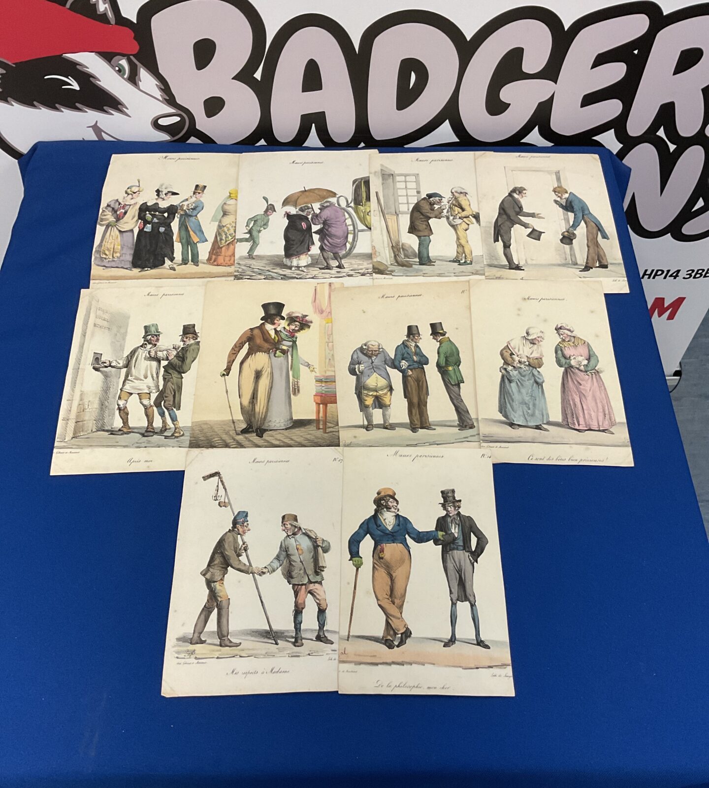 Collection of hand coloured french character prints