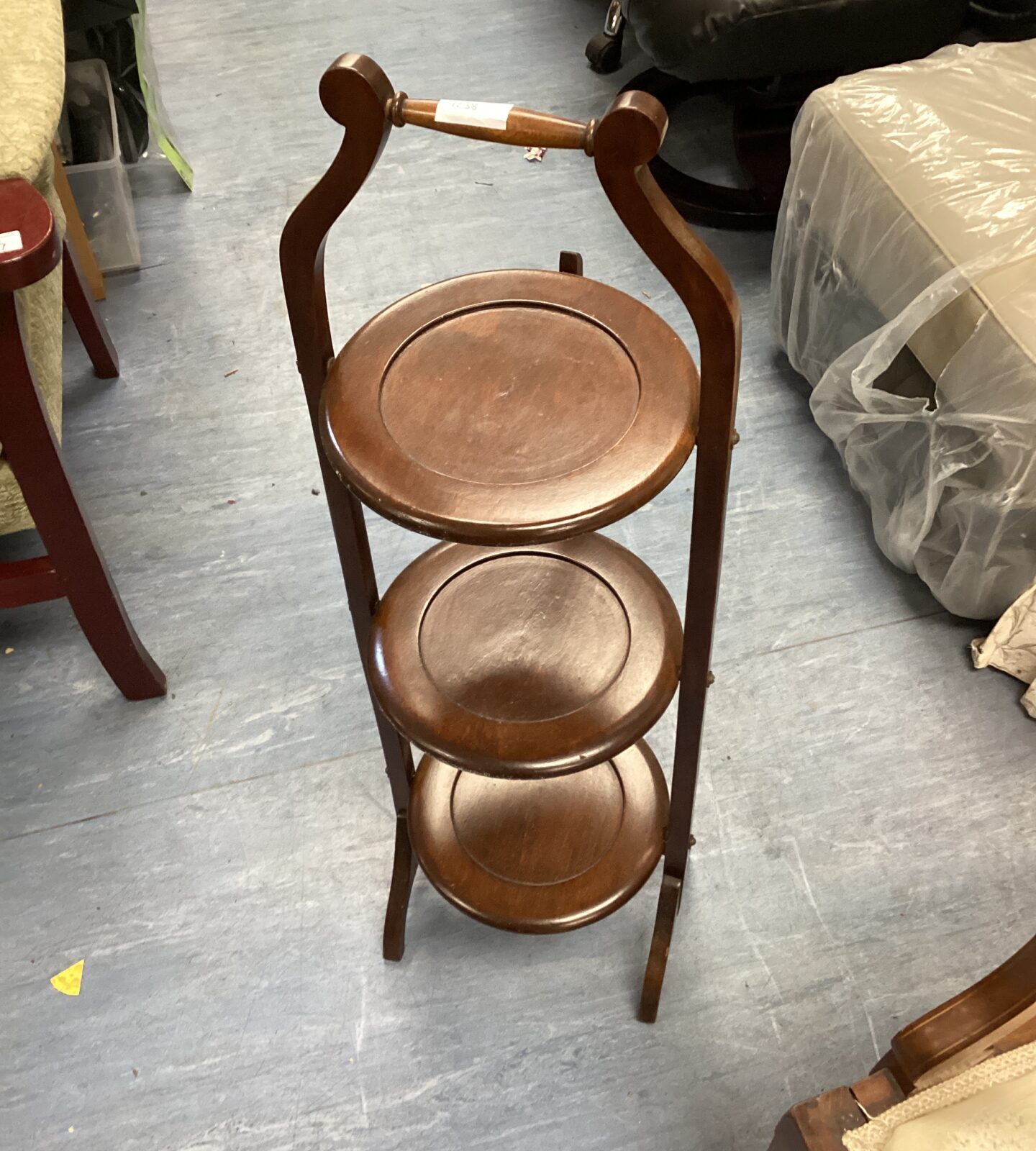 Folding wooden three tier cake stand