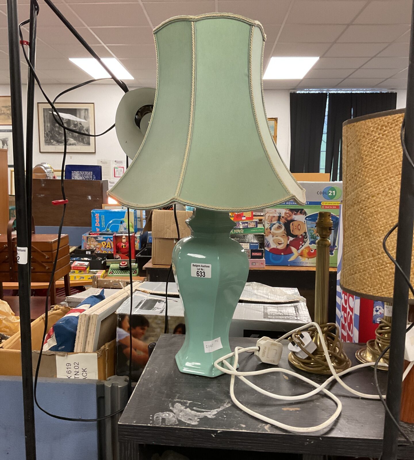 Mint green table lamp with shade