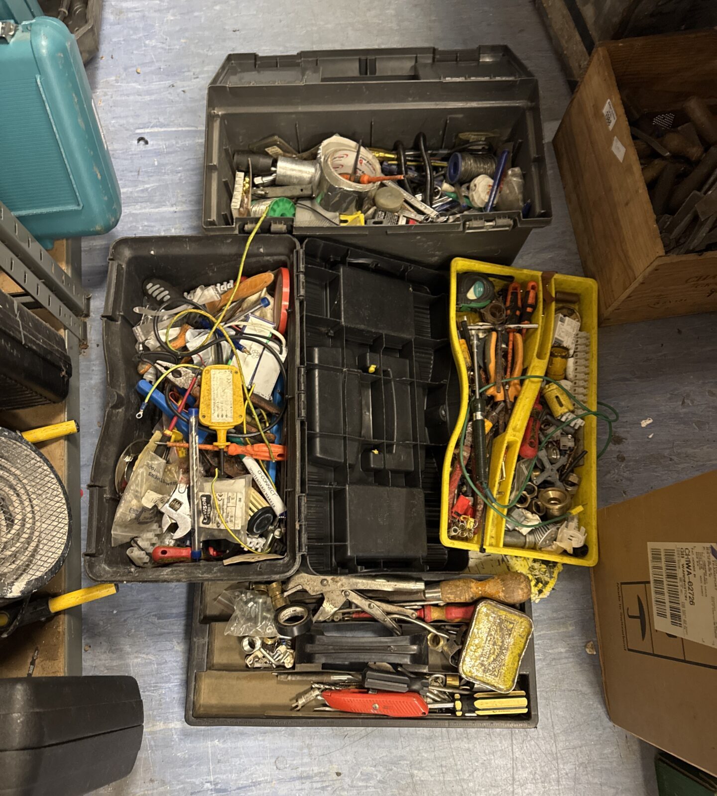 Two toolboxes with contents - both have broken clips on lids