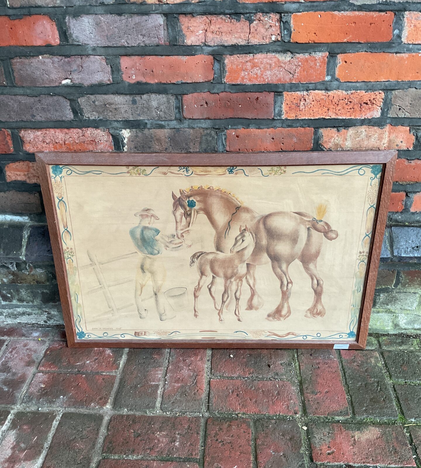 Vintage john r skeaping 1945 print of farrier with horse & foal