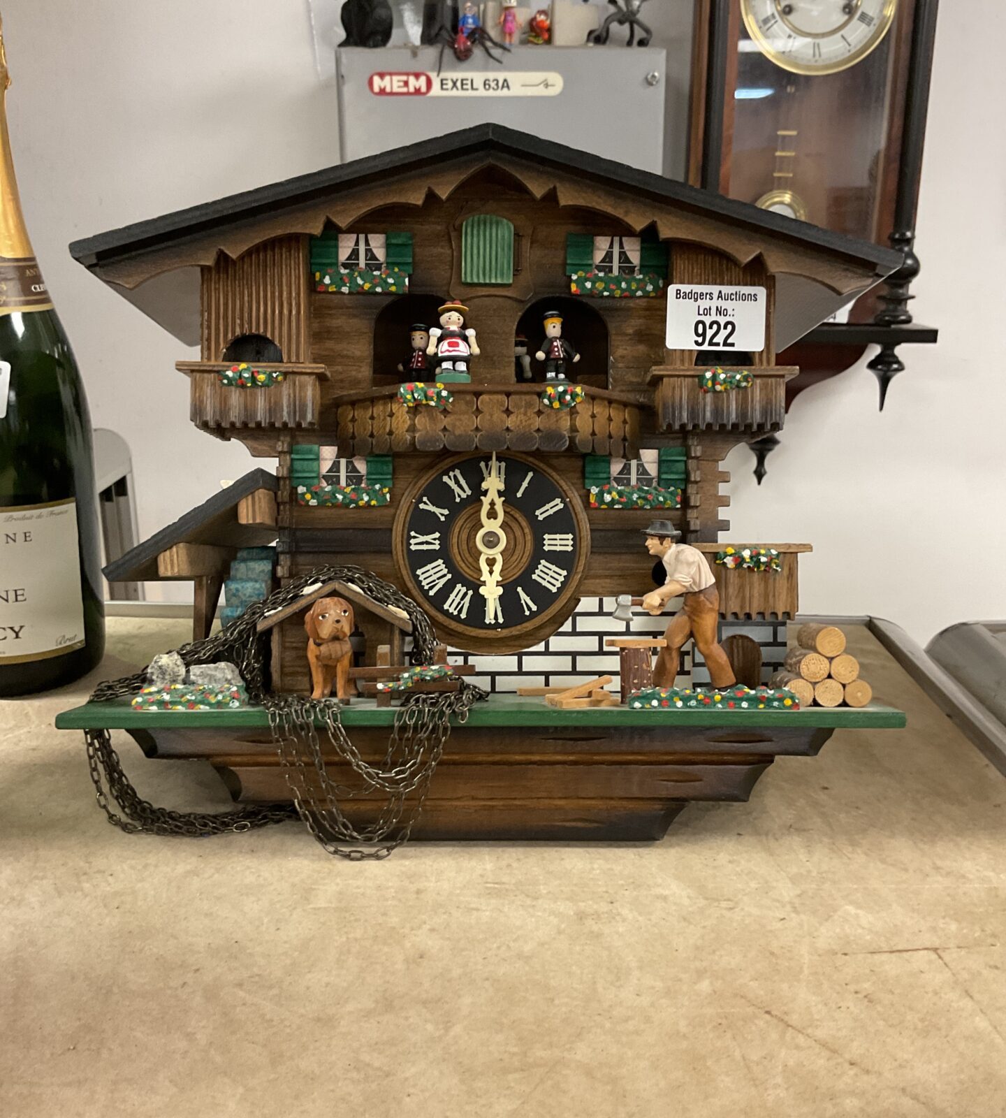 Vintage german musical animated cuckoo clock with weights