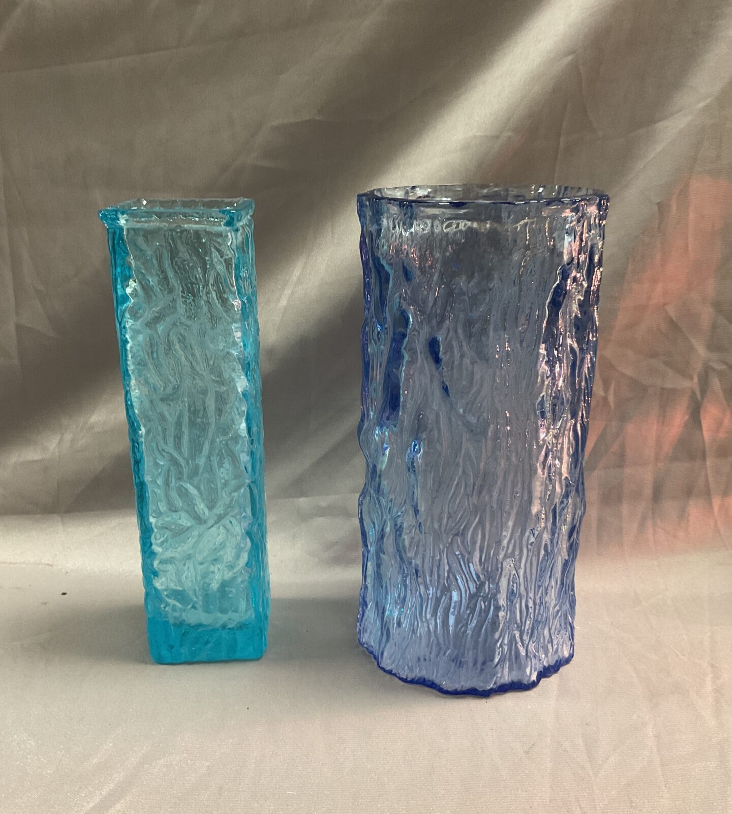 whitefriars style glass vase and Mid century Davidson brama luna kingfisher blue vase
