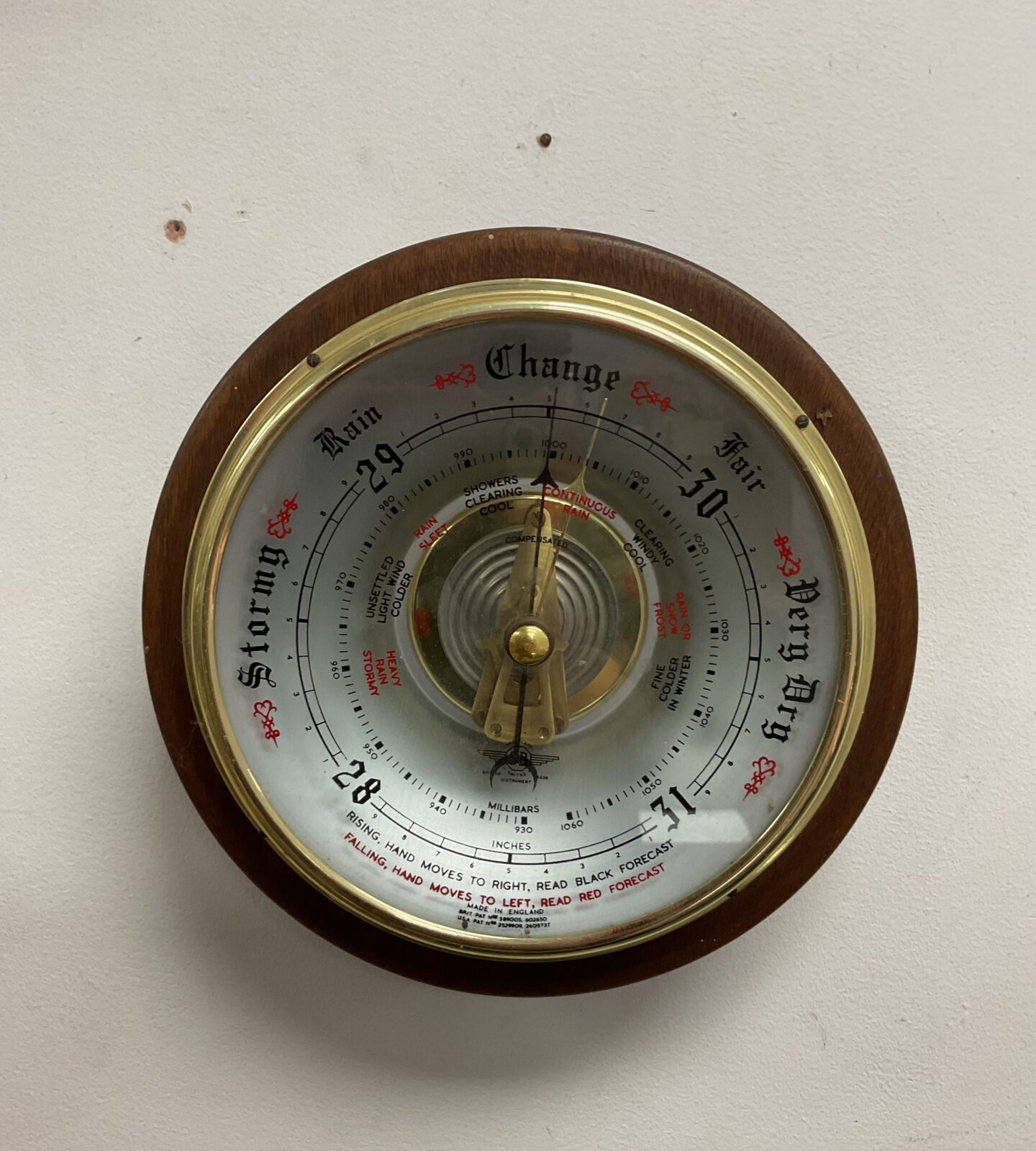 S&b English made wall barometer