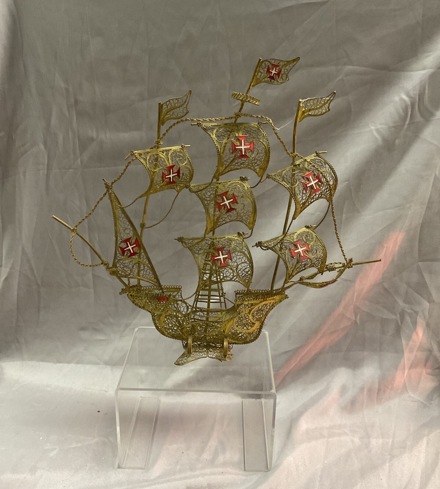 Brass Filigree  and wire sailing ship Portugese Santa Maria