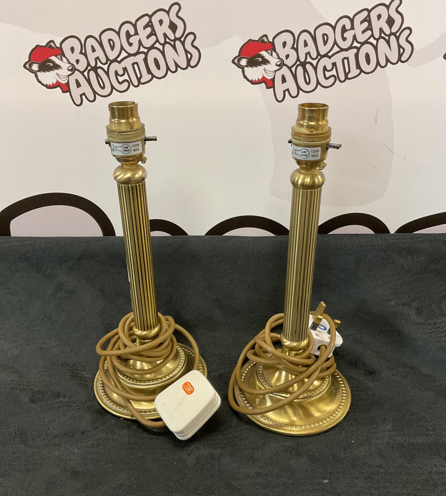 Pair of brass column table lamps