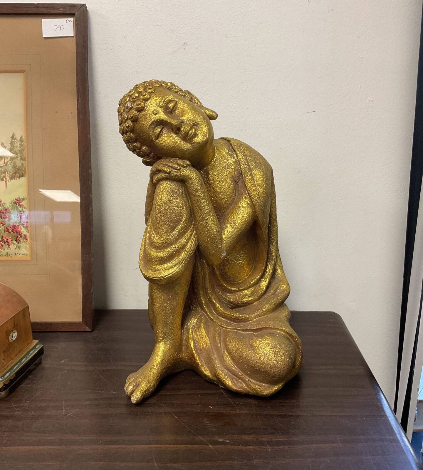 Golden resin 12” tall Buddha ornament