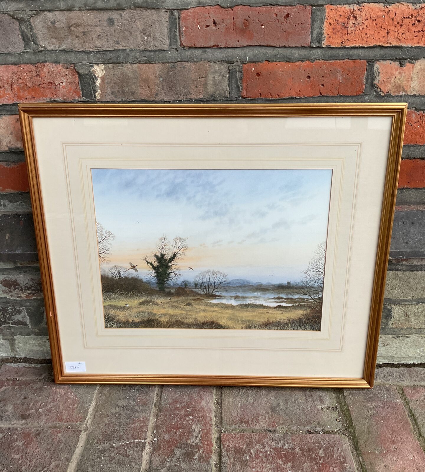 fine watercolour of hunt scene with pheasants & hound signed peter hay