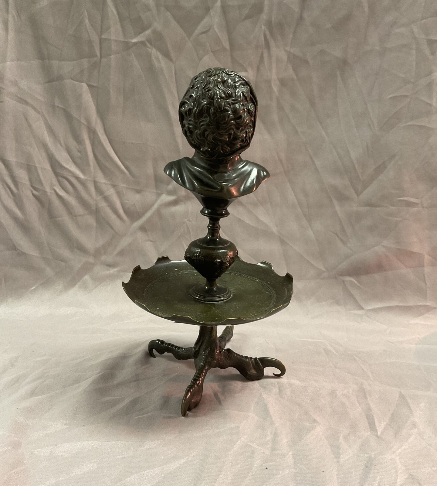 Antique bronze Georgian 9” satyr oil lamp with eagle talons base - Image 2