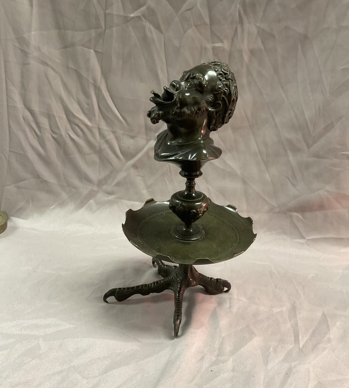 Antique bronze Georgian 9” satyr oil lamp with eagle talons base - Image 3