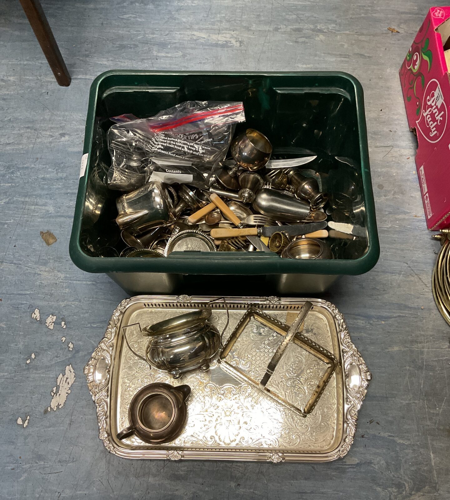 Box of mixed silver plate cutlery & tableware