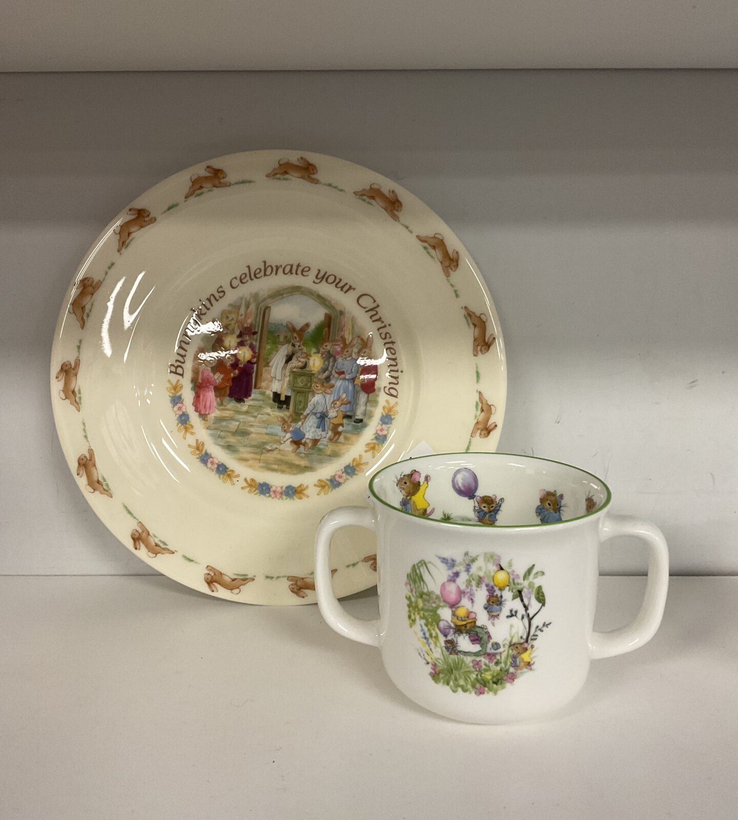 Royal doulton bunnykins plate & royal grafton mousykins mug